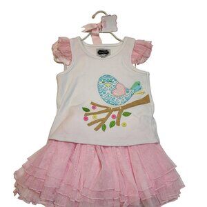 Mud Pie outfit 24 m / 2 T top skort Bird applique tulle ruffles tutu